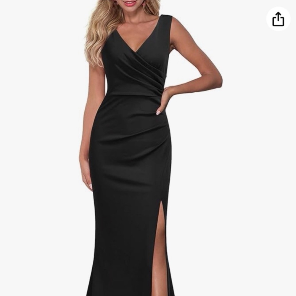 Plus Size David’s Bridal Woosea Black Sleeveless V Neck Maxi Dress w/ Slit - XL